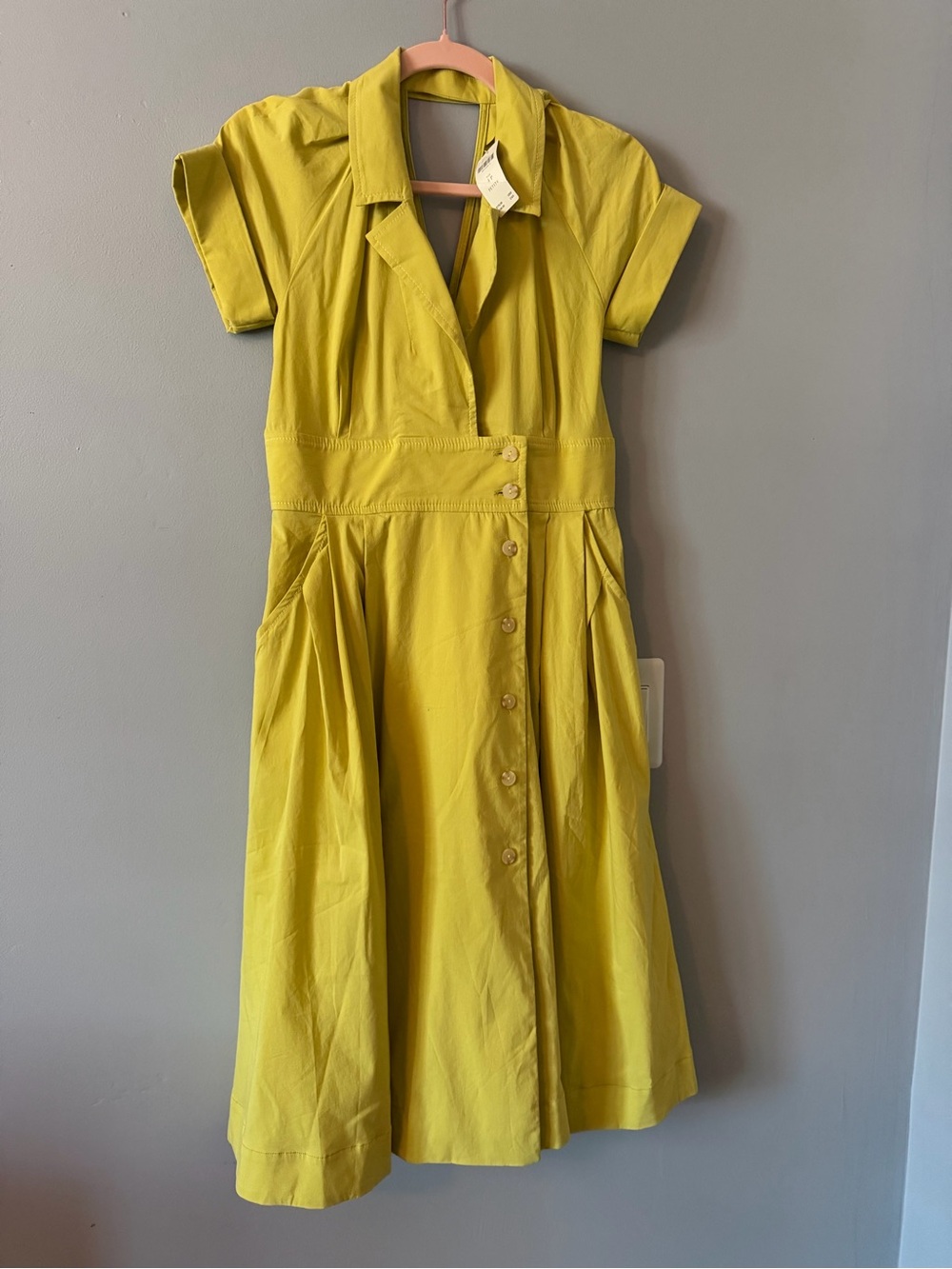 Maeve Lemon Yellow Button-Front Midi Dress